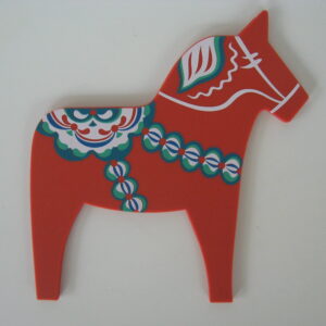 Dala horse trivet:  7" x 7"  rubber  Swedish design,  Pufz of Sweden, Åkersberga