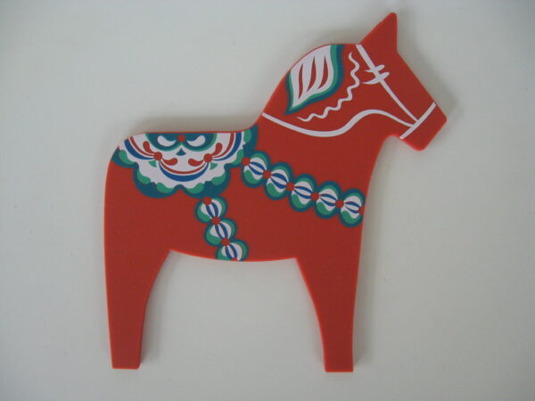 Dala horse trivet:  7" x 7"  rubber  Swedish design,  Pufz of Sweden, Åkersberga