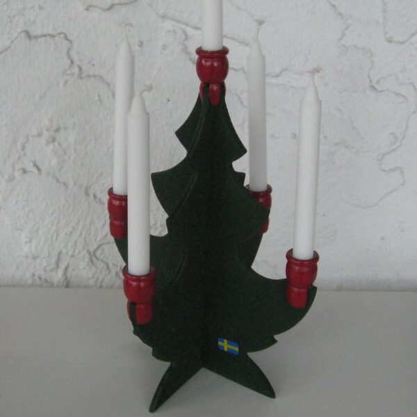 5 Candle wood Christmas tree 8.25" tall   Made in Sweden Candles included