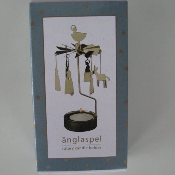 Angel chimes type candle holder "nativity scene in gold"  6.5"