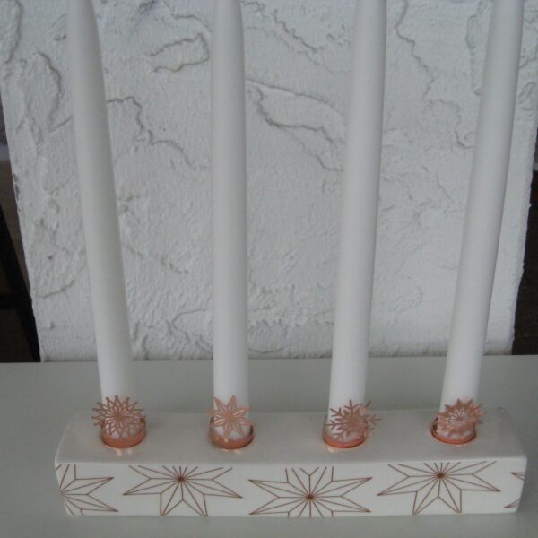 Ceramic advent candle holder with candle decorations and star design 10" long