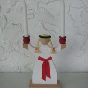 Lucia Candleholder, painted wood, 11" tall, includes candles, made in Sweden