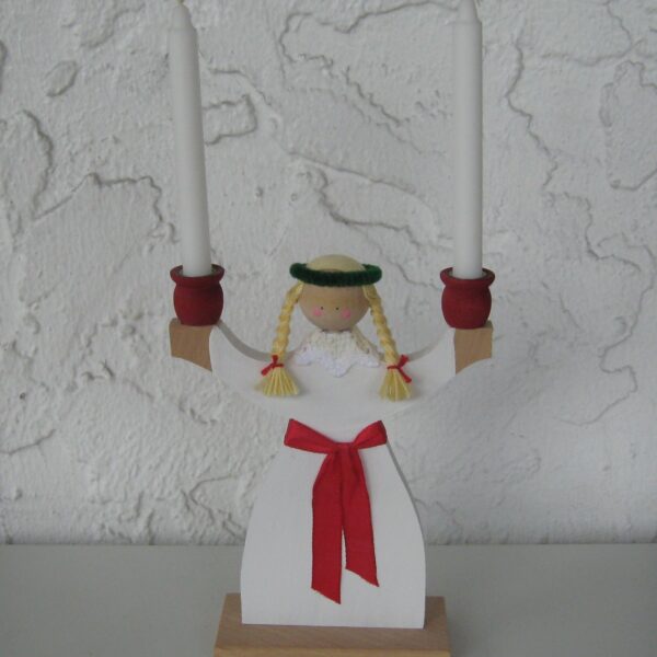 Lucia Candleholder, painted wood, 11" tall, includes candles, made in Sweden