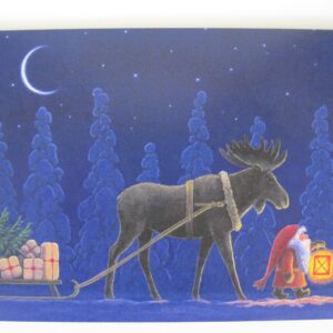 Box of 12 Christmas cards with envelopes "Tomte and Moose"  Swedish text  7" x 5"