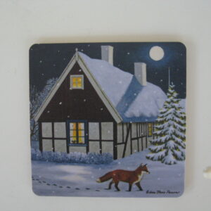 Christmas coaster wtih "Fox" motif by Erkers Marie Persson, 3.5" x 3.5", cork laminated  2 left