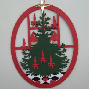 "2 Nissar in Christmas Tree" papercut mobile, 7" x 5"