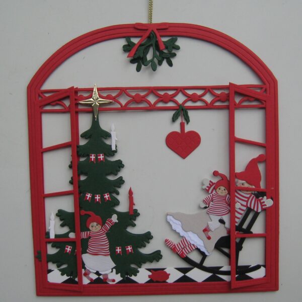 "Nisse in rocking chair" papercut mobile, 8.5" x 6.5"