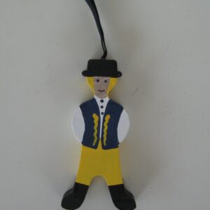 Folk dress ornament, Boy in Swedish National costume  3"  wood  Made in Sweden