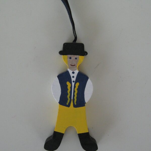 Folk dress ornament, Boy in Swedish National costume  3"  wood  Made in Sweden