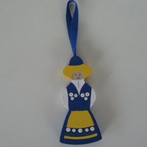 Folk dress ornament  Girl in Swedish National costume 3" wood  Made in Sweden