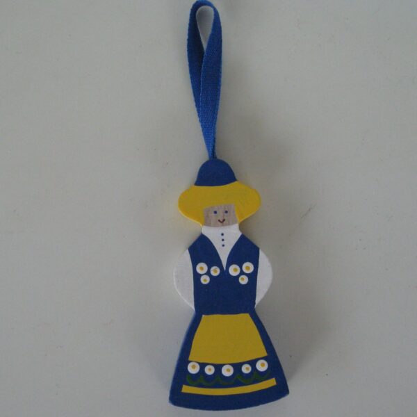 Folk dress ornament  Girl in Swedish National costume 3" wood  Made in Sweden