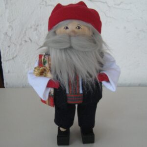 Blue and Red tomte with present, 8" tall, Butticki of Sweden