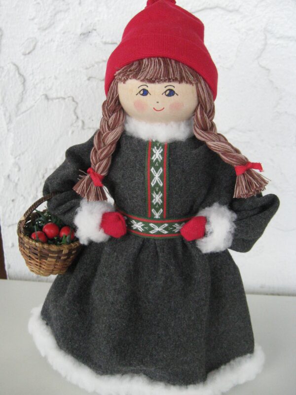 Grey lady tomte with basket  11"  Butticki of Sweden