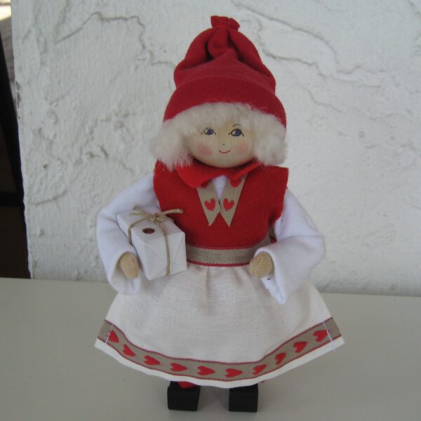 Red and White Lady tomte 8"  Butticki of Sweden