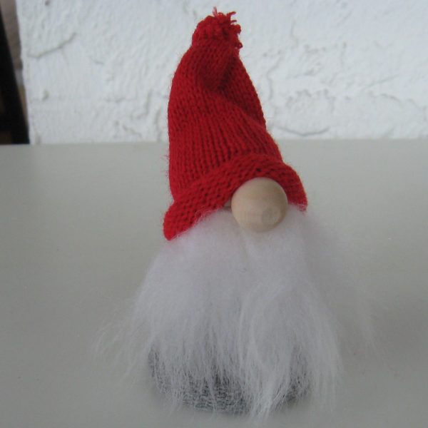 Small tomte in grey; red hat "Olle" 4"  Made in Sweden