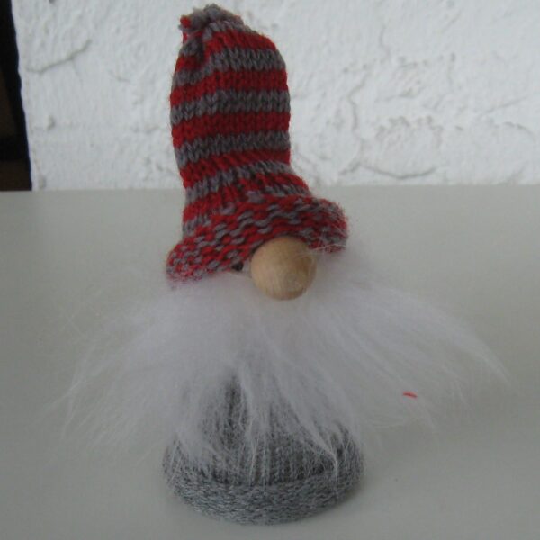 Small grey tomte with striped hat, "Olle" 4" tall