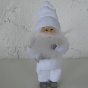 Small white tomte with present, 5", Butticki of Sweden