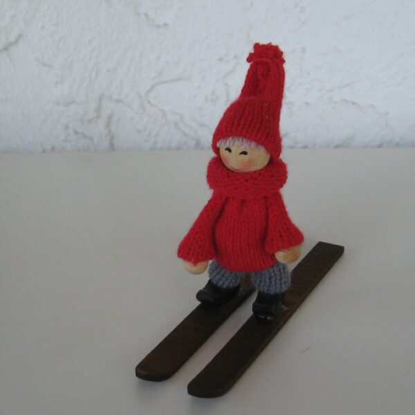 Tomte boy on skis  4 " tall  Made in Sweden
