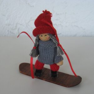 Tomte girl on snowboard  4" tall  Made in Sweden