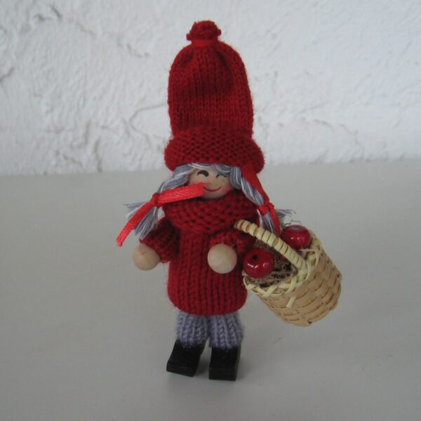 Tomte girl with apple basket, 4" tall, Garnhuset of Sweden