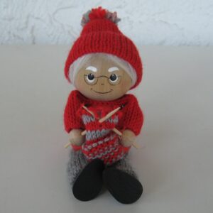 Tomte lady with knitting  3.5" tall   Made in Sweden