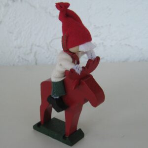 Tomte on red moose  4" tall  Made in Sweden
