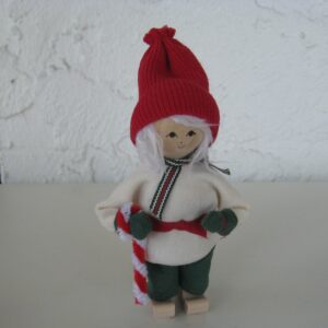Tomte, white and green, with candy cane, 5" tall, Butticki of Sweden