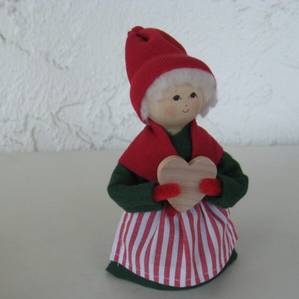 Lady tomte with heart  6" tall Butticki of Sweden