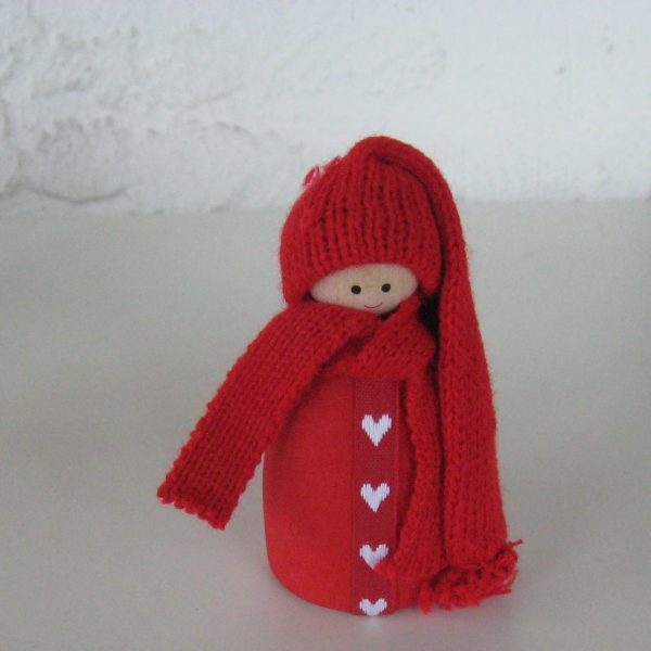 Red wood tomte 4"  Made in Sweden  " hearts ribbon"