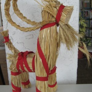 A Straw Christmas Goat, 14" tall, 11" long, made in Sweden
