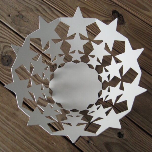 Metal white serving bowl "stars"  12" x 6" Made in Sweden