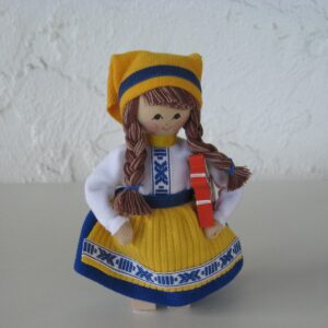 Swedish folk dress doll, girl with Dalahorse, 5.5" tall  Butticki of Sweden