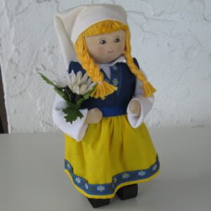 Swedish folk dress doll, girl with flowers, 8" tall  Butticki of Sweden