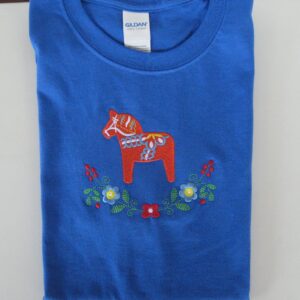 T-shirt, royal blue with embroidered red dalahorse, Size: XL