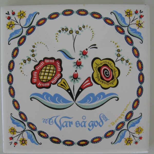 Swedish Tile: "Var sa God"  (You are welcome) 6"x 6" cork back, hanger