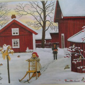 Placemat wtih Ekers Marie  Persson painting  "Sparktur"  16.5" x 12" plastic laminated