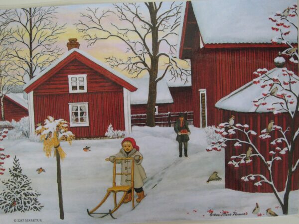 Placemat wtih Ekers Marie  Persson painting  "Sparktur"  16.5" x 12" plastic laminated