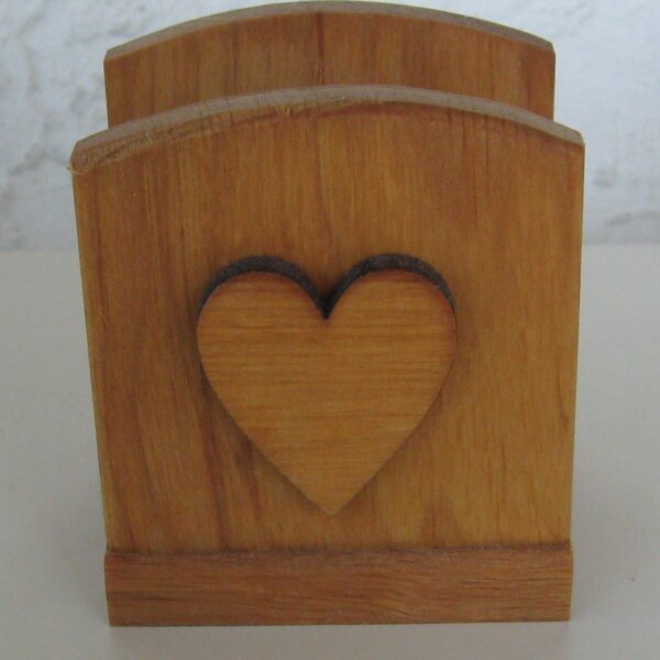 Wood heart napkin holder  3" x 3"