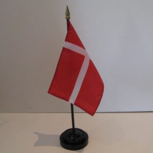 A Danish Table Flag in plastic holder, 10" tall