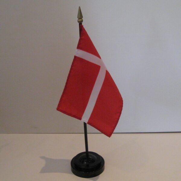 A Danish Table Flag in plastic holder, 10" tall
