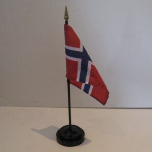 A Norwegian Table Flag in plastic holder, 10" tall