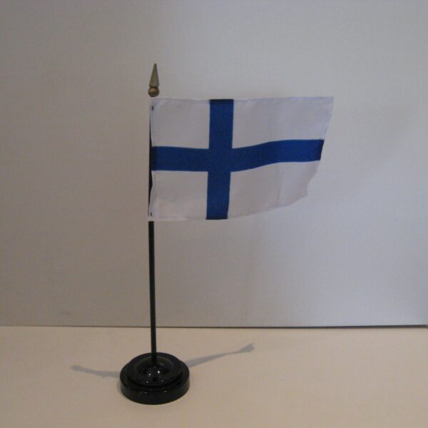 A FinnishTable Flag in plastic holder, 10" tall