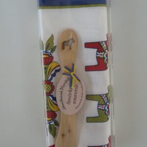 Boxed dish towel and juniper spreader with Dala horse design 27" x 18" towel  Made In Sweden