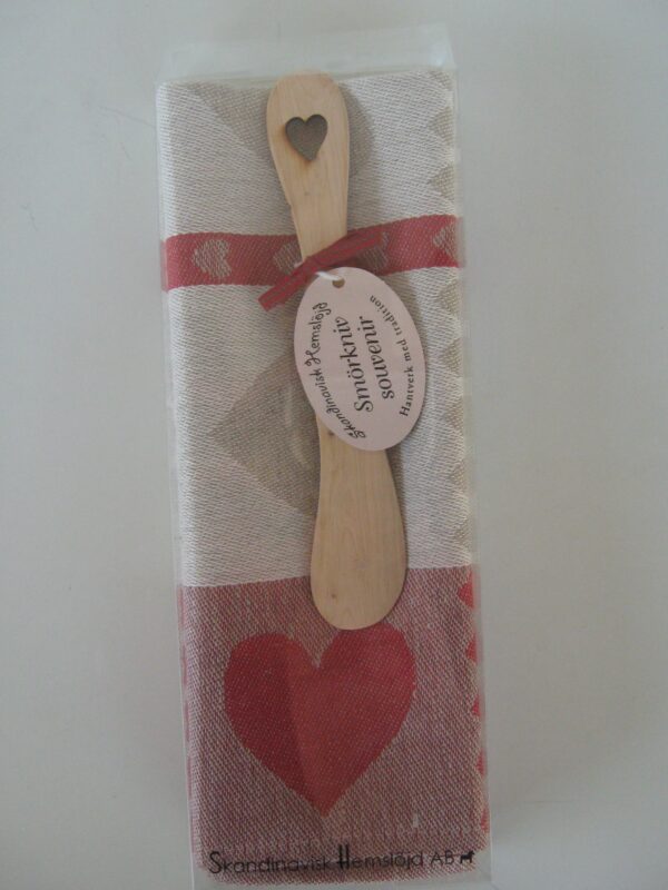 Boxed dish towel and juniper spreader with heart design  27" x 18" towel  Made In Sweden