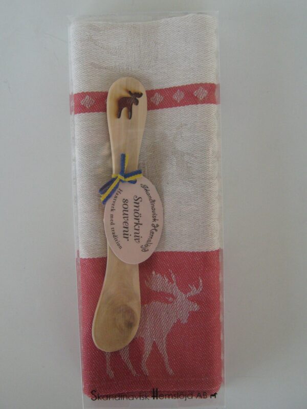 Boxed dish towel and juniper spreader with moose design 27" x 18" towel  Made In Sweden