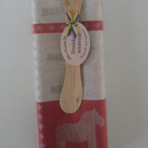 Boxed dish towel set with juniper spreader Dala horse design towel 27" x 18" Made in Sweden
