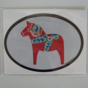 Oval decal with Dalahorse, 4.4" x 3.5"