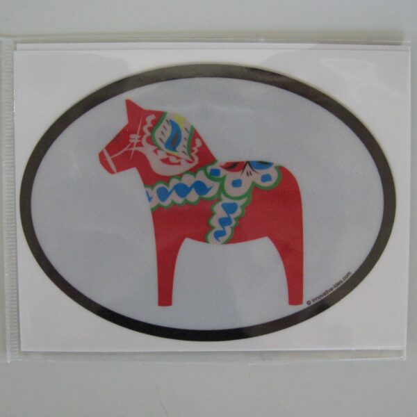 Oval decal with Dalahorse, 4.4" x 3.5"