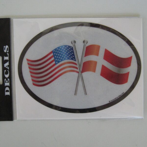 Oval decal with Danish/American Flag, 4.4" x 3.5"