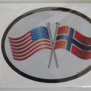 Oval decal with Norwegian/American Flags, 4.4" x 3.5"